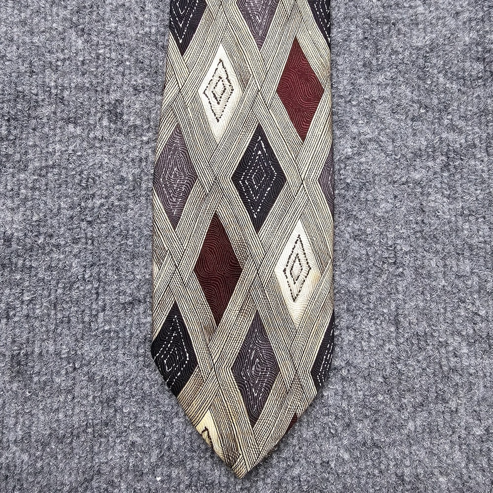 Fratelli‎ Moda Tie Necktie 100% Silk Italy Art Deco Beige Diamonds